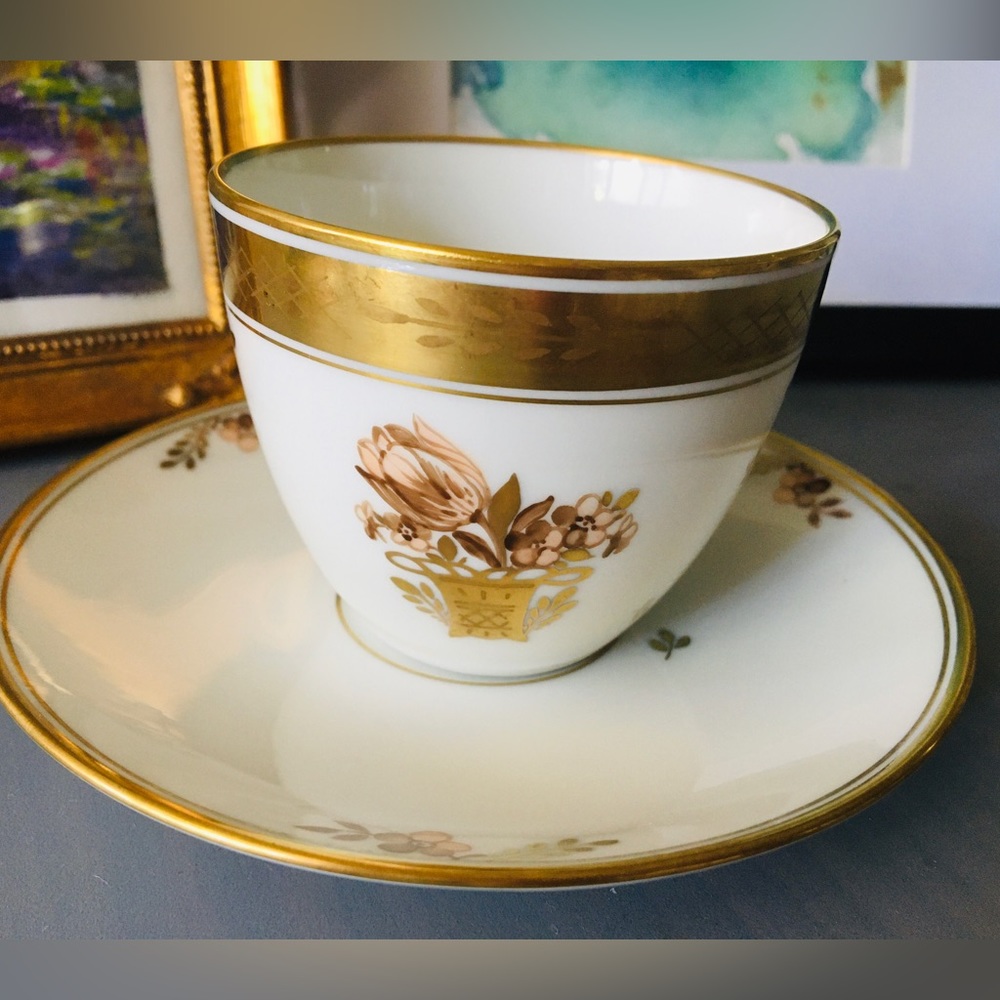 Rare hand painted gold trim teacup and saucer from Royal Copenhagen Denmark